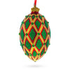 BestPysanky - Jeweled Green IKAT on Red Glass Egg Ornament