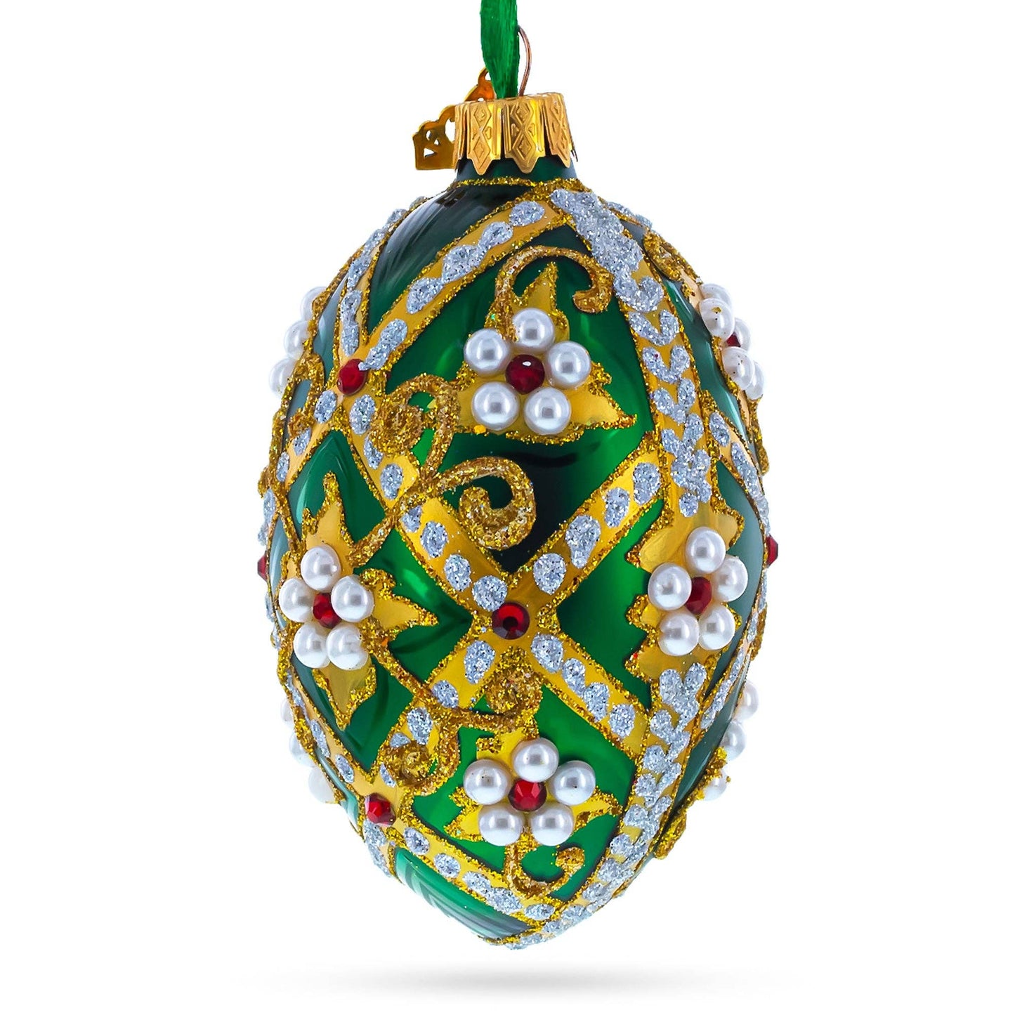 BestPysanky - Jewels on Green Glass Egg Ornament