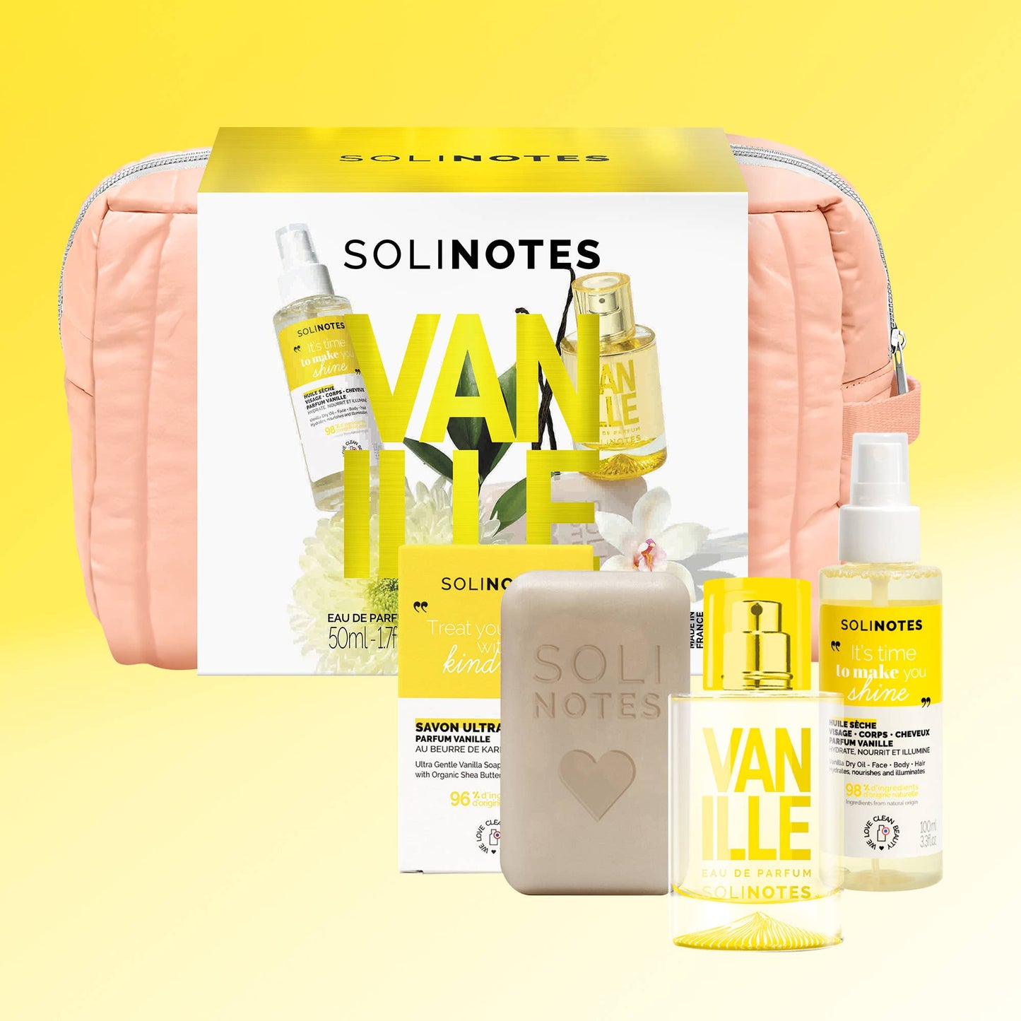 Solinotes - VANILLA - 3 PIECE POUCH BEAUTY ROUTINE SET