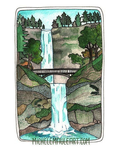 michele maule - 8''x 10" Multnomah Falls Art Print