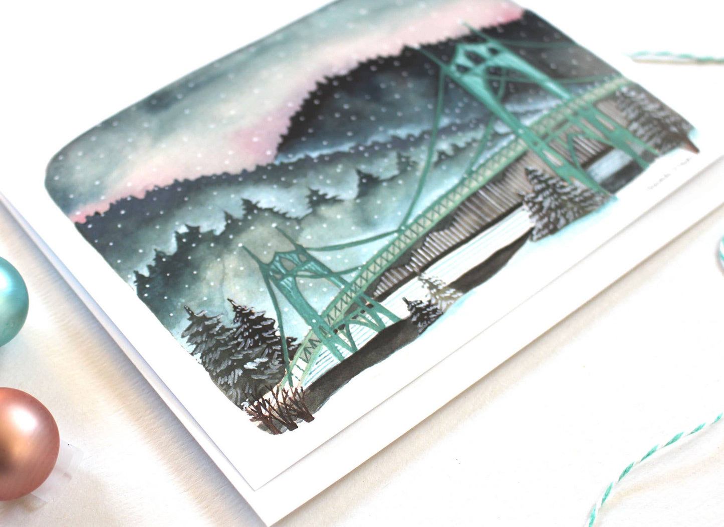 michele maule - Greeting Card - Snowy St Johns Bridge