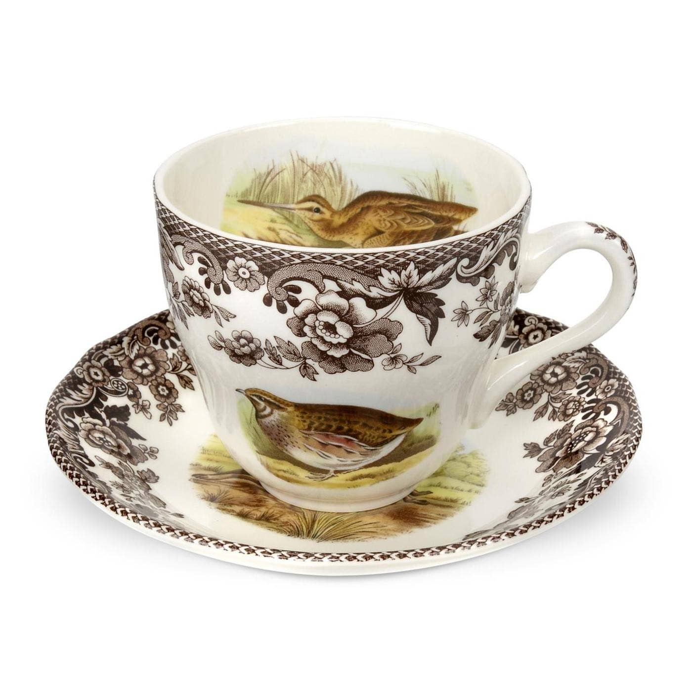 Portmeirion, Spode, Pimpernel, Wrendale Designs - Spode Woodland Teacup & Saucer (Quail/Pheasant/Snipe/Rabbit)