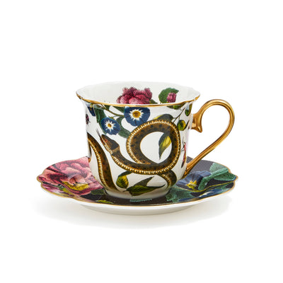 Spode - Creatures of Curiosity Dark Floral Teacup and Saucer: (Snake/Black)