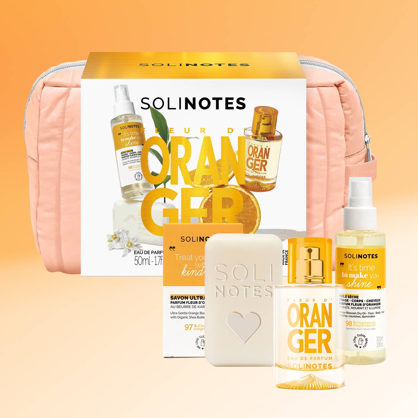 Solinotes - ORANGE BLOSSOM - 3 PIECE POUCH BEAUTY ROUTINE SET