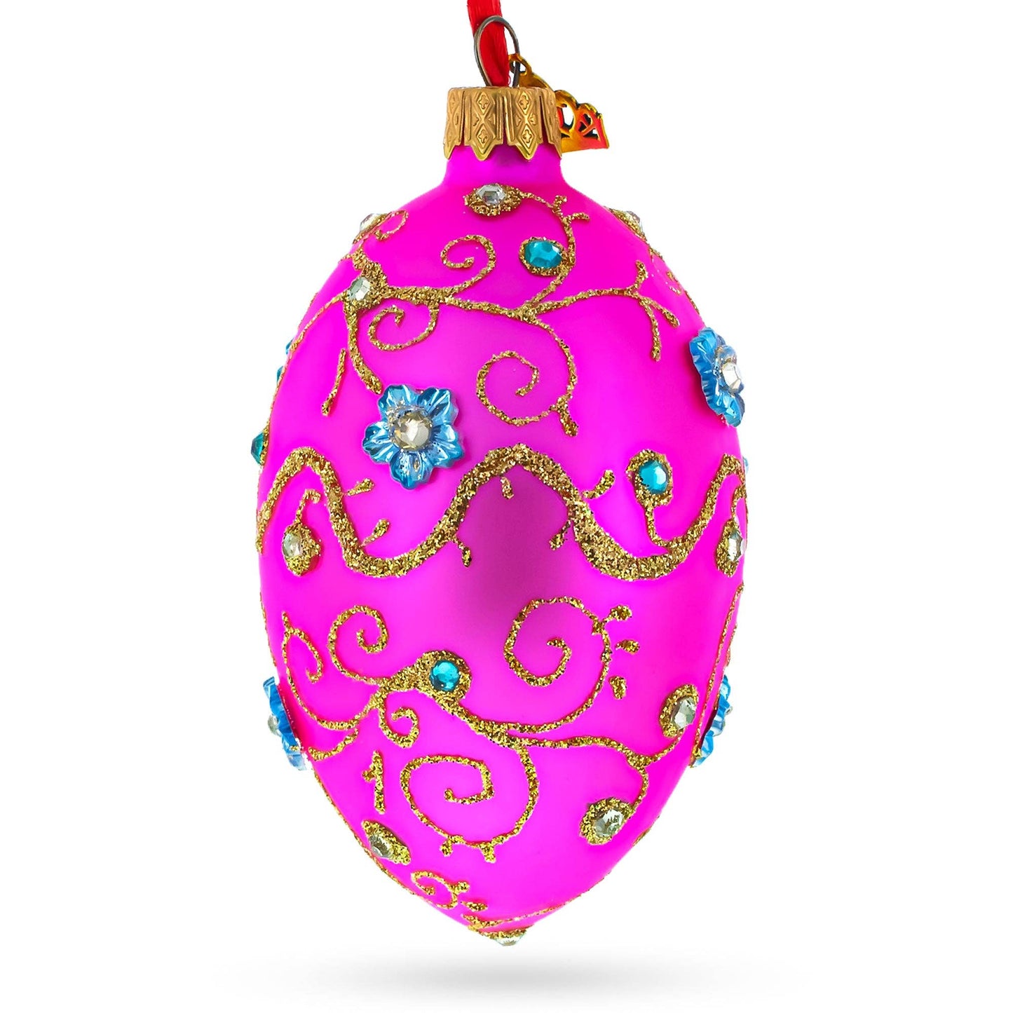 BestPysanky - Diamond Flowers on Pink Glass Egg Ornament