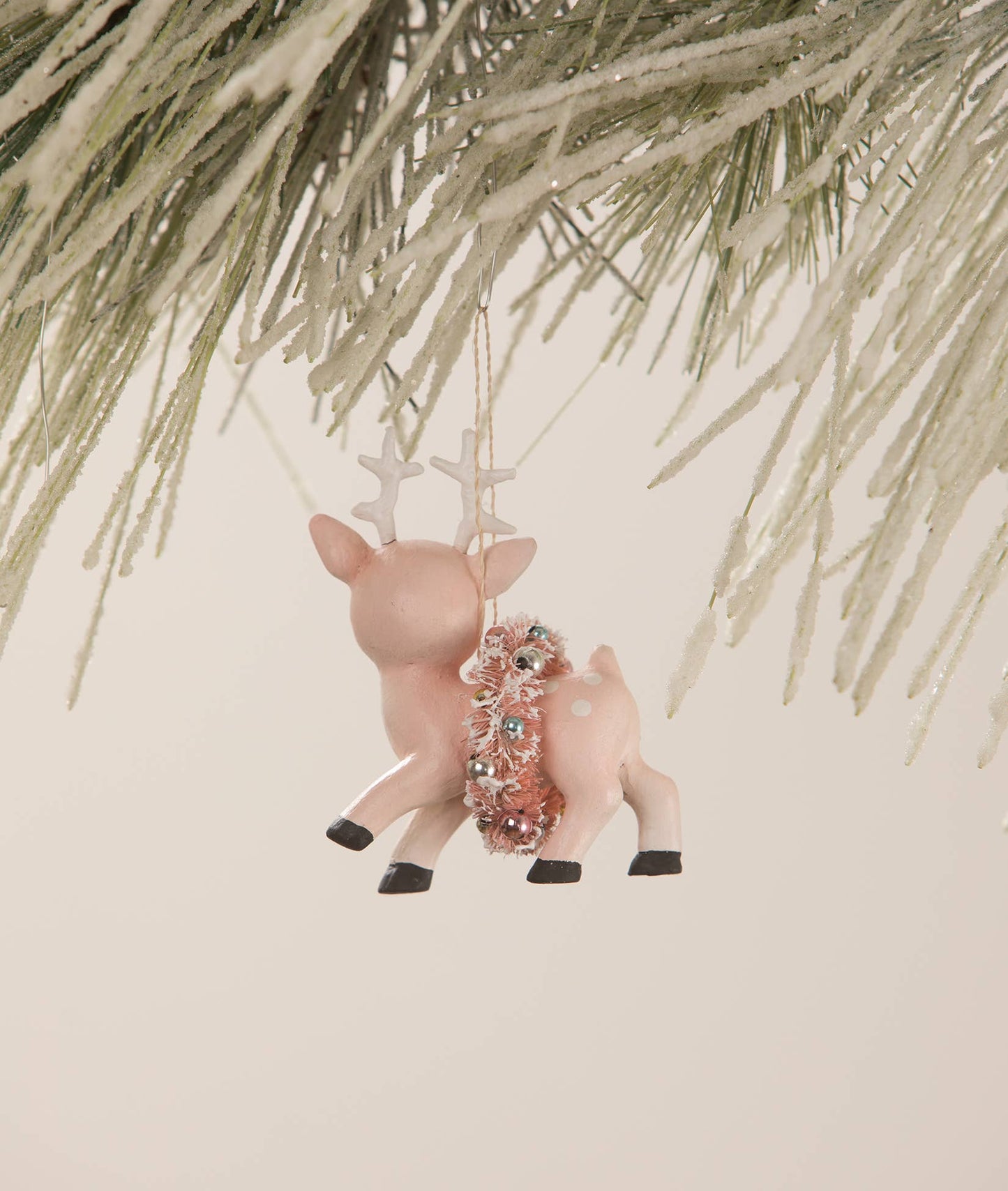 Bethany Lowe Designs - Pink Reindeer with Wreath Ornament