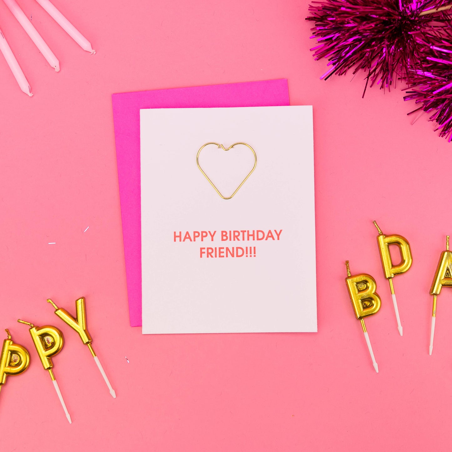 Chez Gagné - Happy Birthday Friend - Heart Paper Clip Letterpress Card