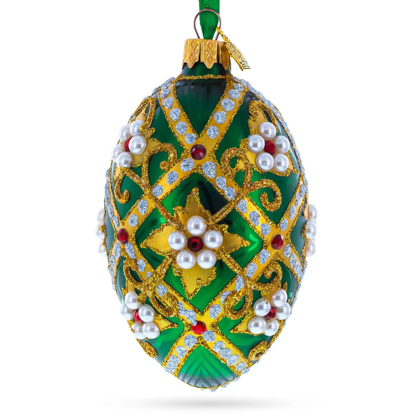 BestPysanky - Jewels on Green Glass Egg Ornament