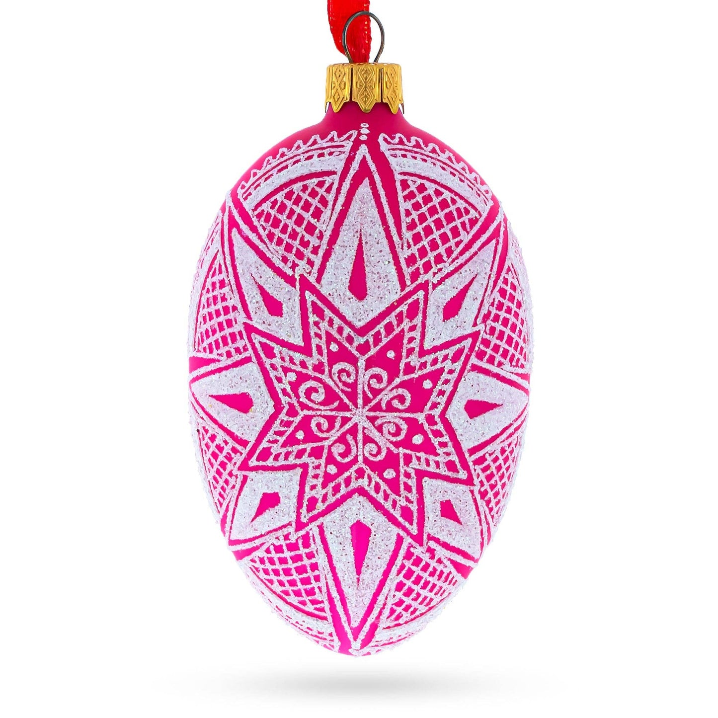 BestPysanky - White Star Ukrainian Glass Egg Ornament