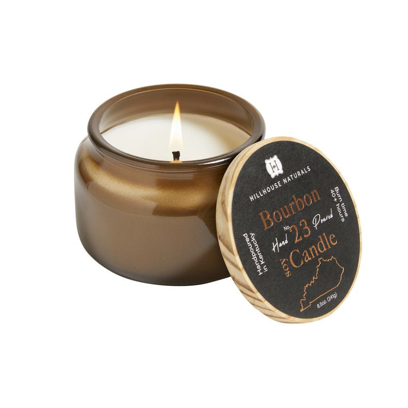 Hillhouse Naturals - BOURBON 1 WICK CANDLE IN BROWN JAR W/WOODEN LID 8.5oz