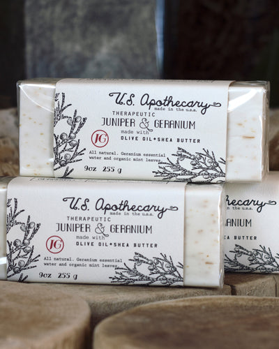 U.S. APOTHECARY - JUNIPER & GERANIUM TRIPLE MILLED BAR SOAP