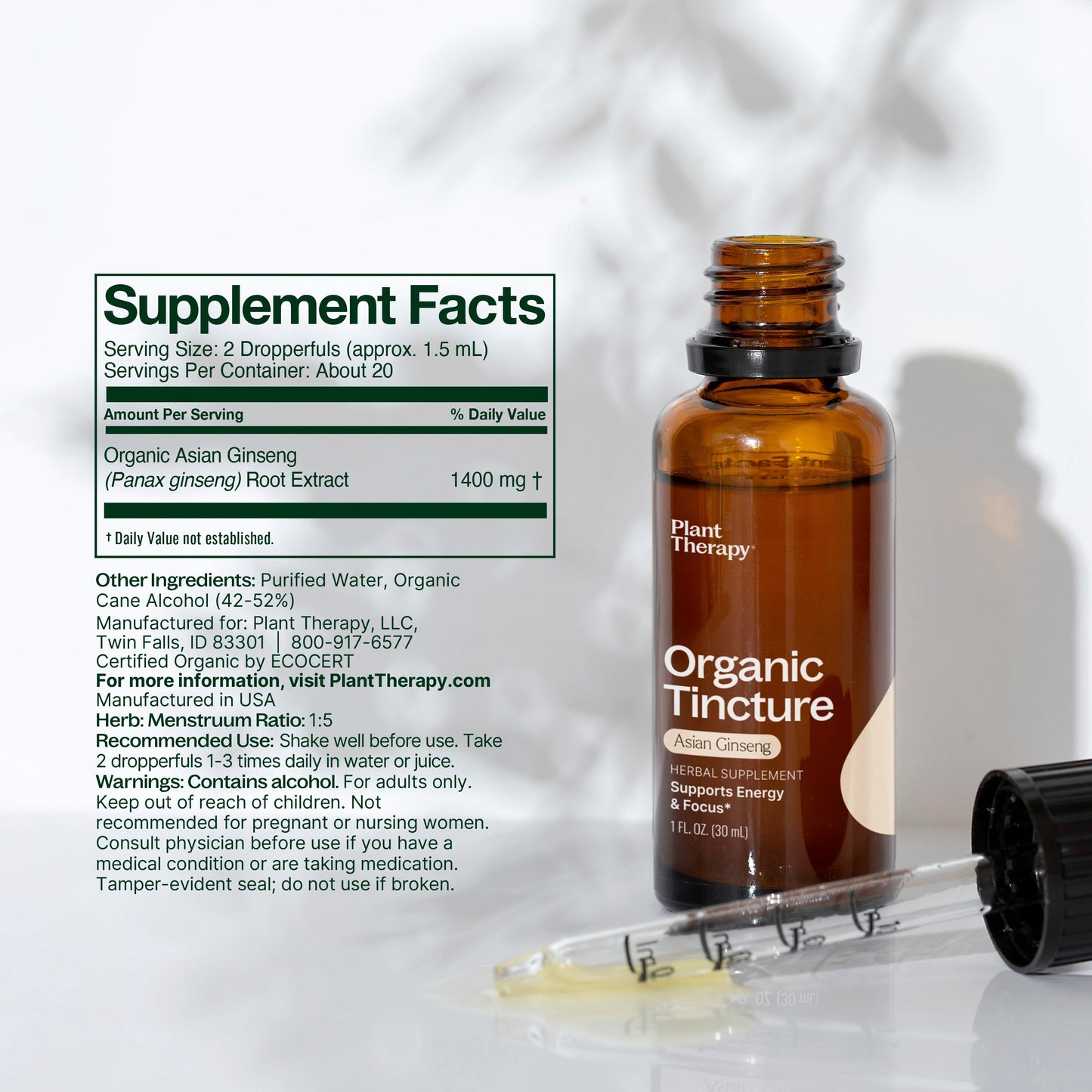 Plant Therapy - Organic Asian Ginseng Herbal Tincture