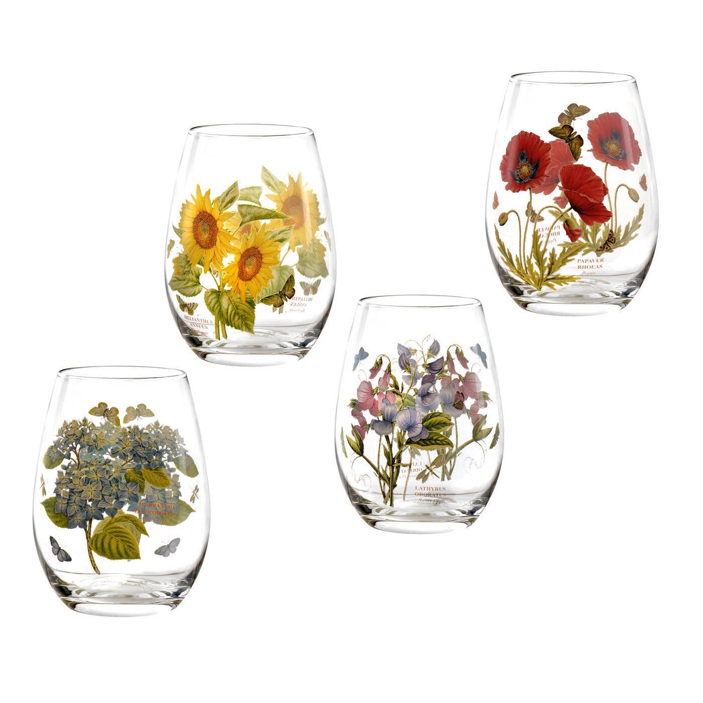 Portmeirion - Botanic Garden 19oz Stemless Wine Glasses Set of 4: Glass / Botanic Garden