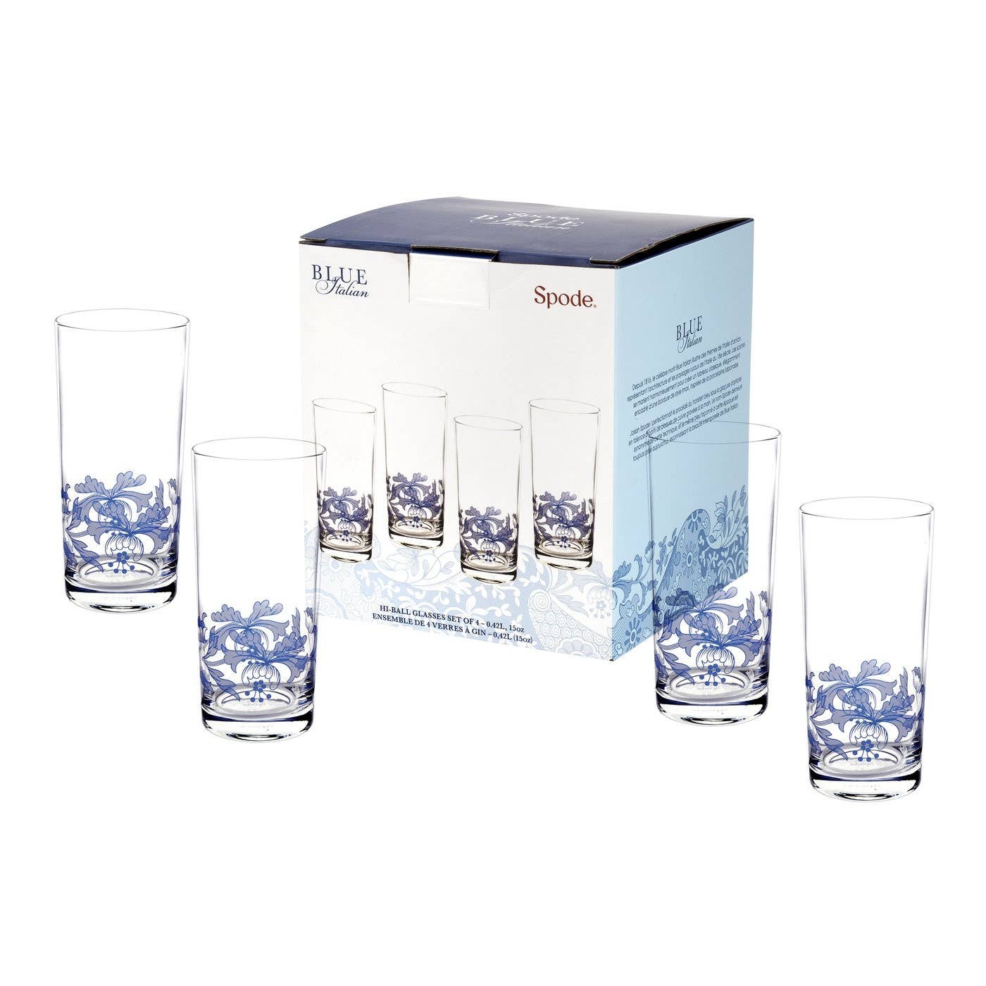 Portmeirion, Spode, Pimpernel, Wrendale Designs - Spode Blue Italian Set of 4 Highball Glasses