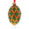 BestPysanky - Jeweled Green IKAT on Red Glass Egg Ornament