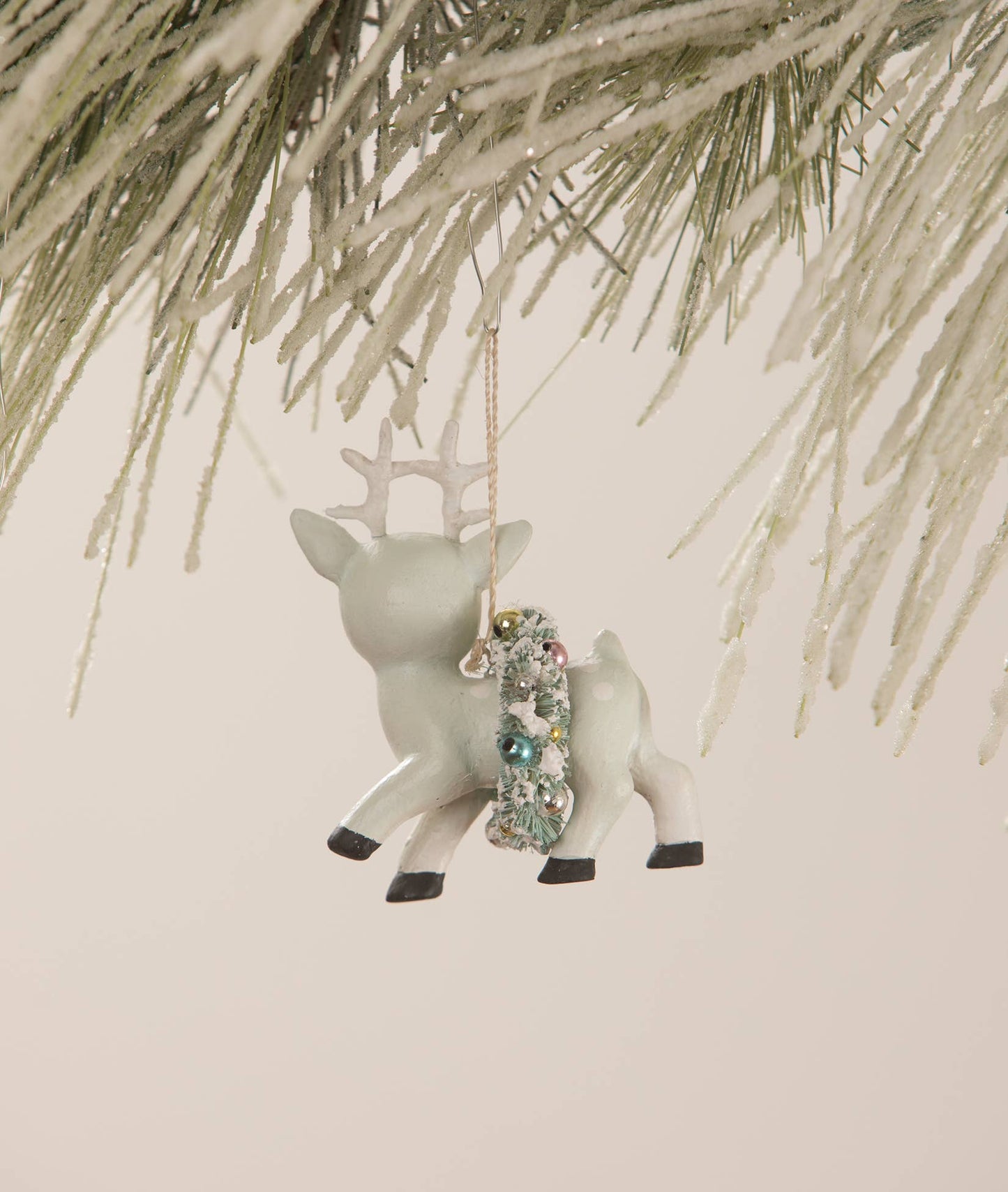 Bethany Lowe Designs - Blue Reindeer with Wreath Ornament