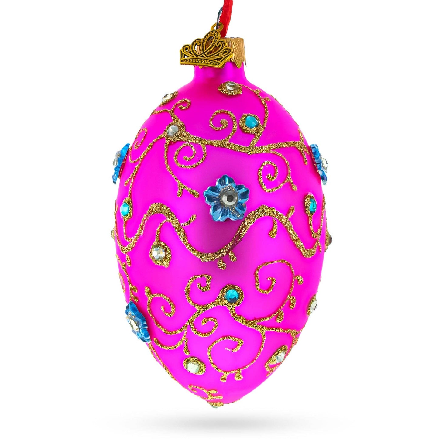 BestPysanky - Diamond Flowers on Pink Glass Egg Ornament