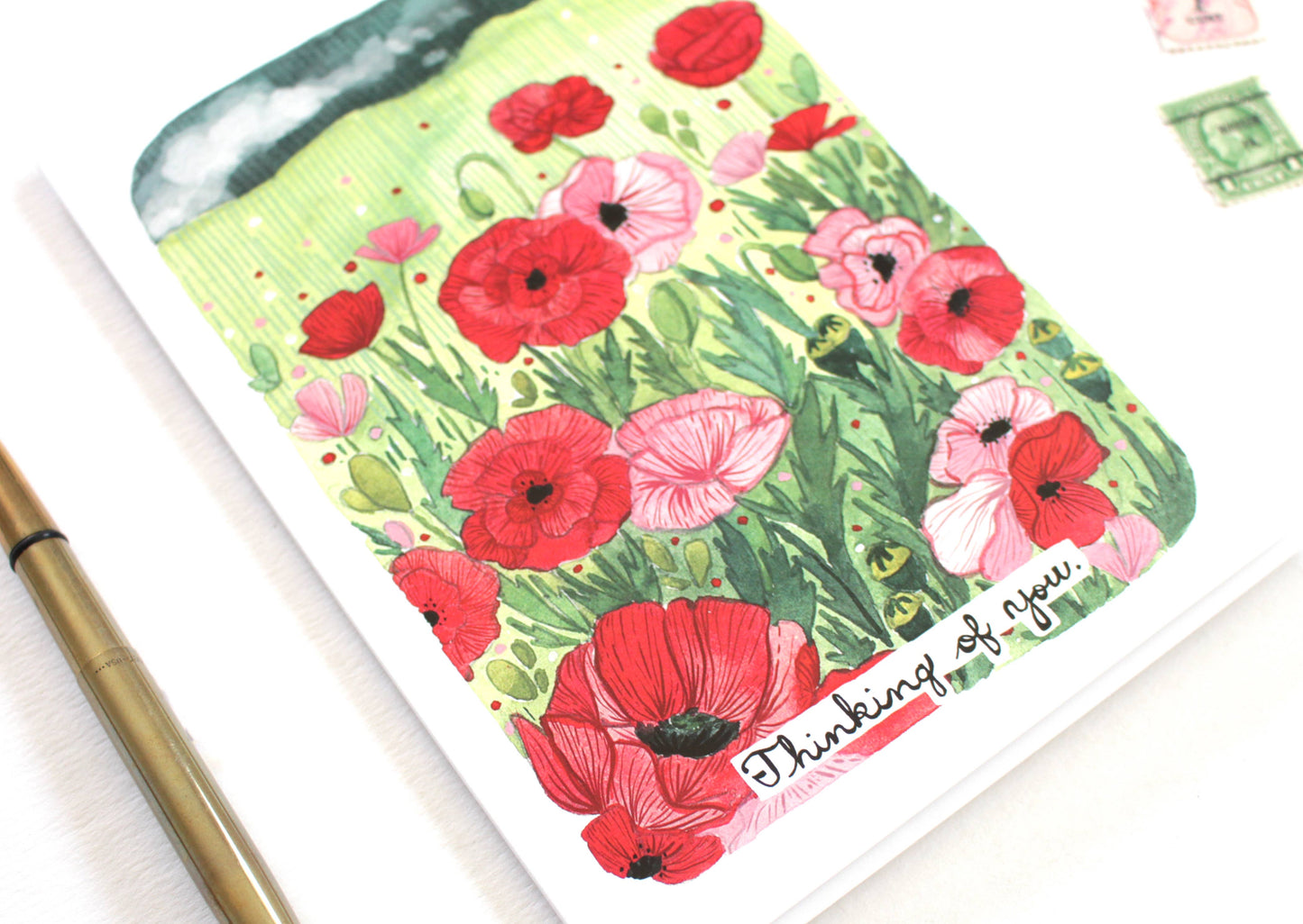 michele maule - Encouragement Card - Thinking of You Poppies