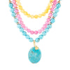 St. Augustine Pink Agate and Blue Turquoise Golden Pendant Necklace