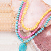 St. Augustine Pink Agate and Blue Turquoise Golden Pendant Necklace