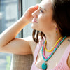 St. Augustine Pink Agate and Blue Turquoise Golden Pendant Necklace