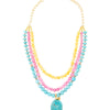 St. Augustine Pink Agate and Blue Turquoise Golden Pendant Necklace