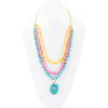 St. Augustine Pink Agate and Blue Turquoise Golden Pendant Necklace