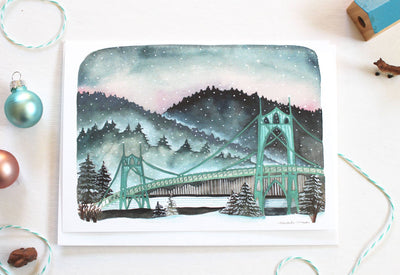 michele maule - Greeting Card - Snowy St Johns Bridge