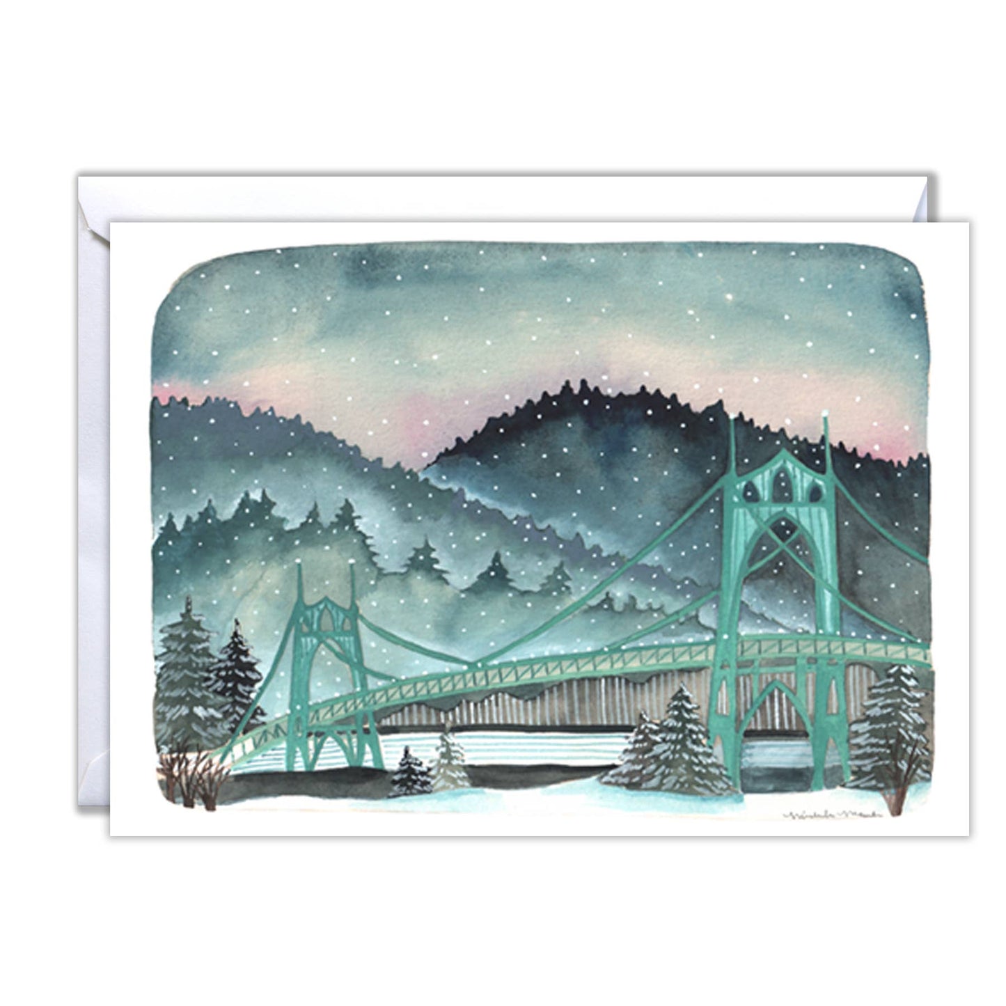 michele maule - Greeting Card - Snowy St Johns Bridge