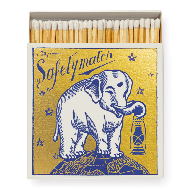 Archivist Gallery - Gold Elephant Square Matchbox - 4x4 - 125 matches