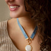 Blue Denim Dreams White Mother of Pearl Ribbon Necklace