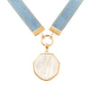 Blue Denim Dreams White Mother of Pearl Ribbon Necklace