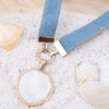 Blue Denim Dreams White Mother of Pearl Ribbon Necklace