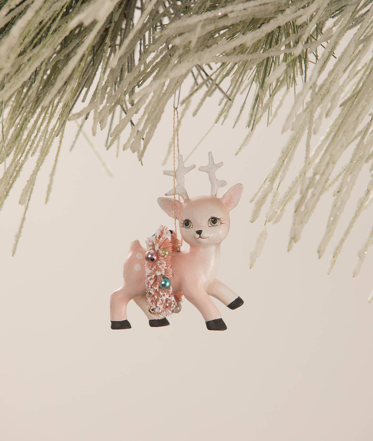 Bethany Lowe Designs - Pink Reindeer with Wreath Ornament