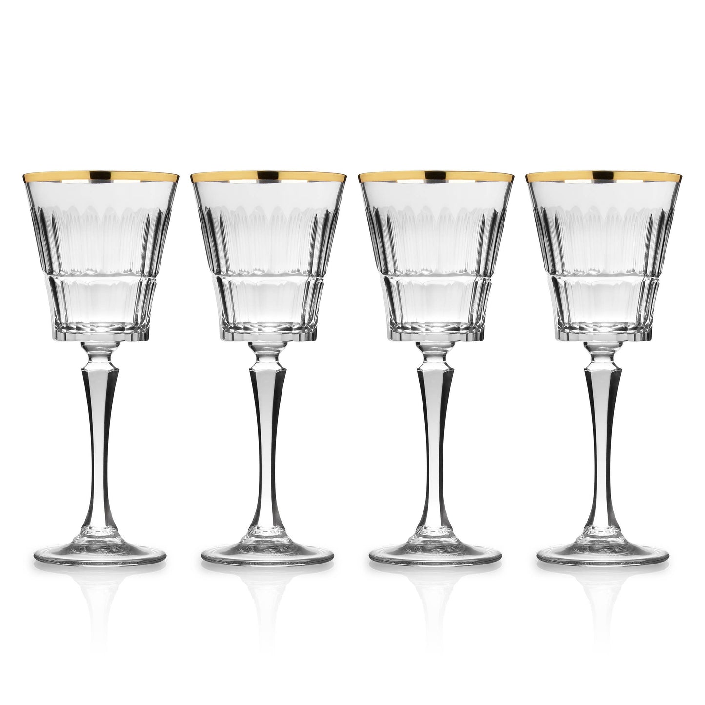 Godinger - Set of Four Italian Crystal Red Wine Glass - Gold Rim