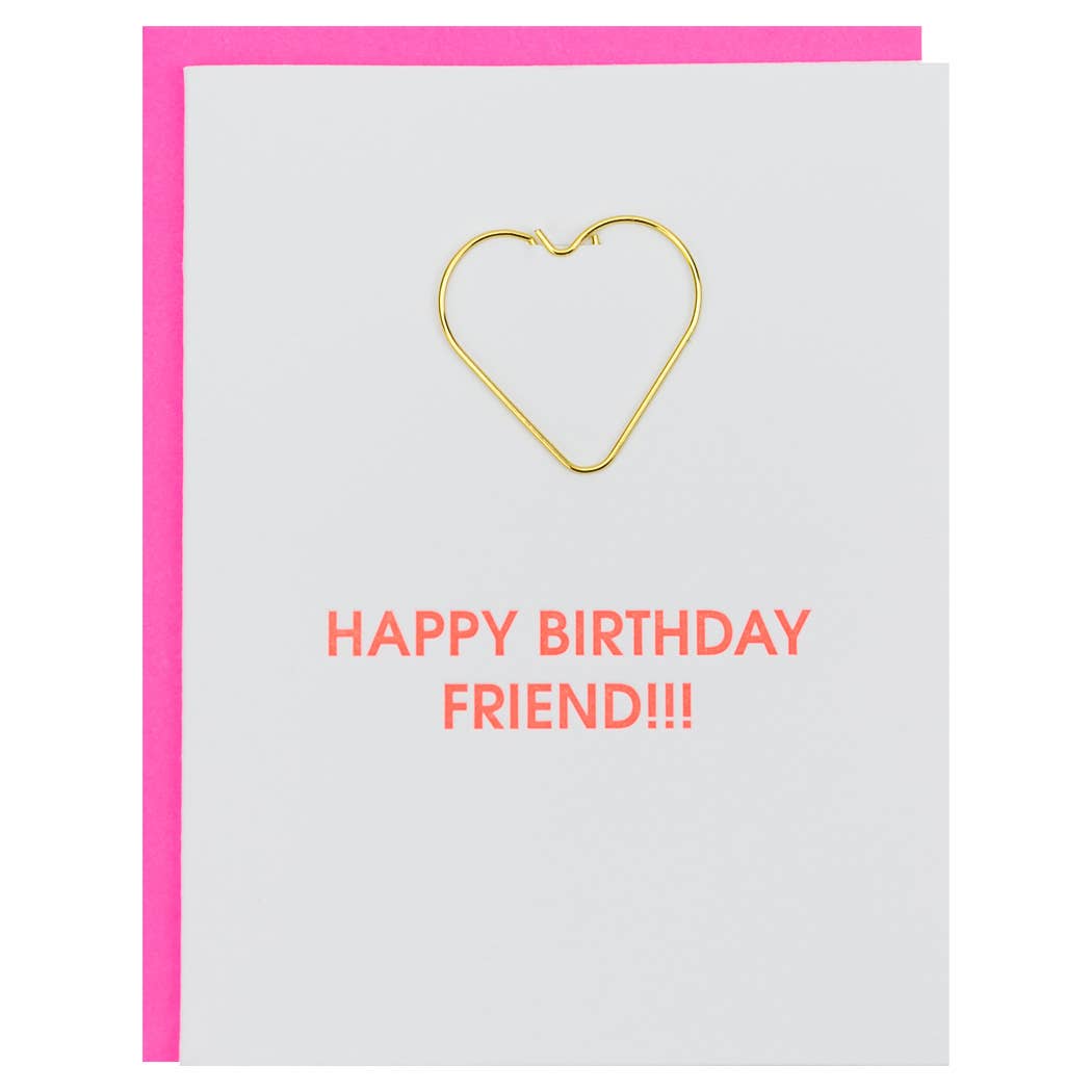 Chez Gagné - Happy Birthday Friend - Heart Paper Clip Letterpress Card