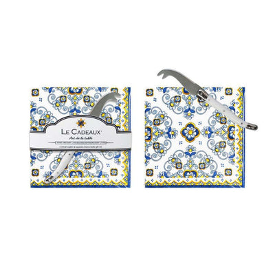 Le Cadeaux - Sorrento Cocktail Napkins Gift Set (Pack of 20) with Small Laguiole Cheese Knife - Tarvos Boutique