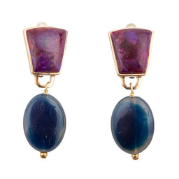 Purple Turquoise Indigo Golden Clip Earrings