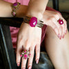 Red Raspberry Quartz Golden Statement Cuff Bracelet