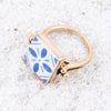 Santorini Blue and White Tile Golden Statement Ring