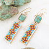 Talavera Tile and Blue Turquoise Golden Dangle Earrings