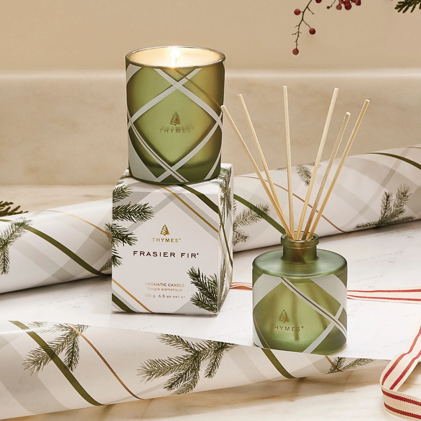 THYMES - Frasier Fir Frosted Plaid 6.5 oz Poured Candle